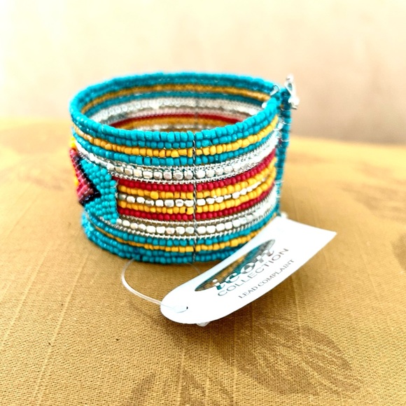 Southwestern Inspired Seed Bead Turquoise Multicolored Cuff Bracelet- Brand New - Picture 5 of 11